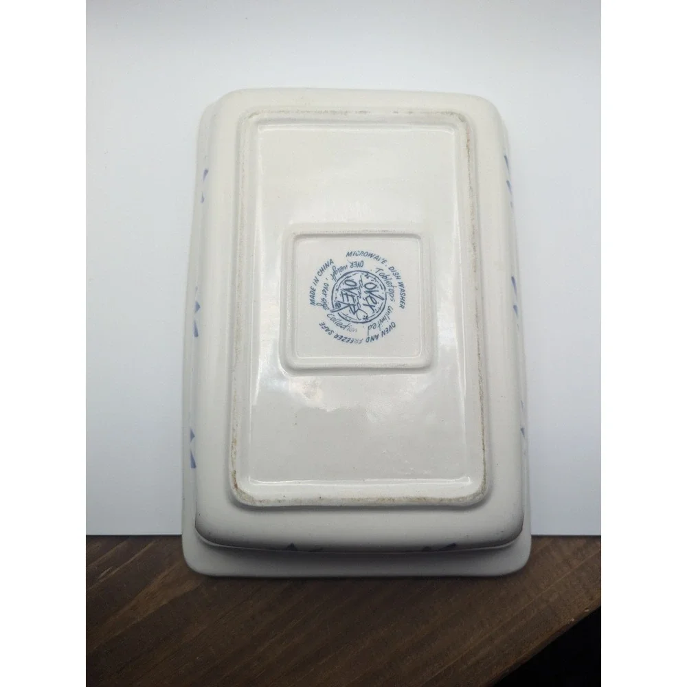 Vtg Tabletops Unlimited Over and Over Baking Dish‎ Blue Leaf 10x7